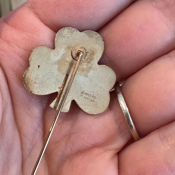 Clover Pin Green and Gold 3 leaf clover pin st Patrick’s day  Saint Pattys Day - Picture 2 of 3